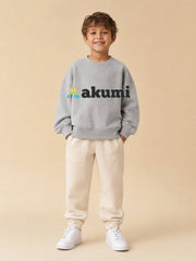 Akumi Little Varsitymark Crew Campus Grey front view with realistic embroidered Akumi logo