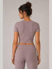 Akumi Lumaform Cropped Tee in Mauve Ash back view