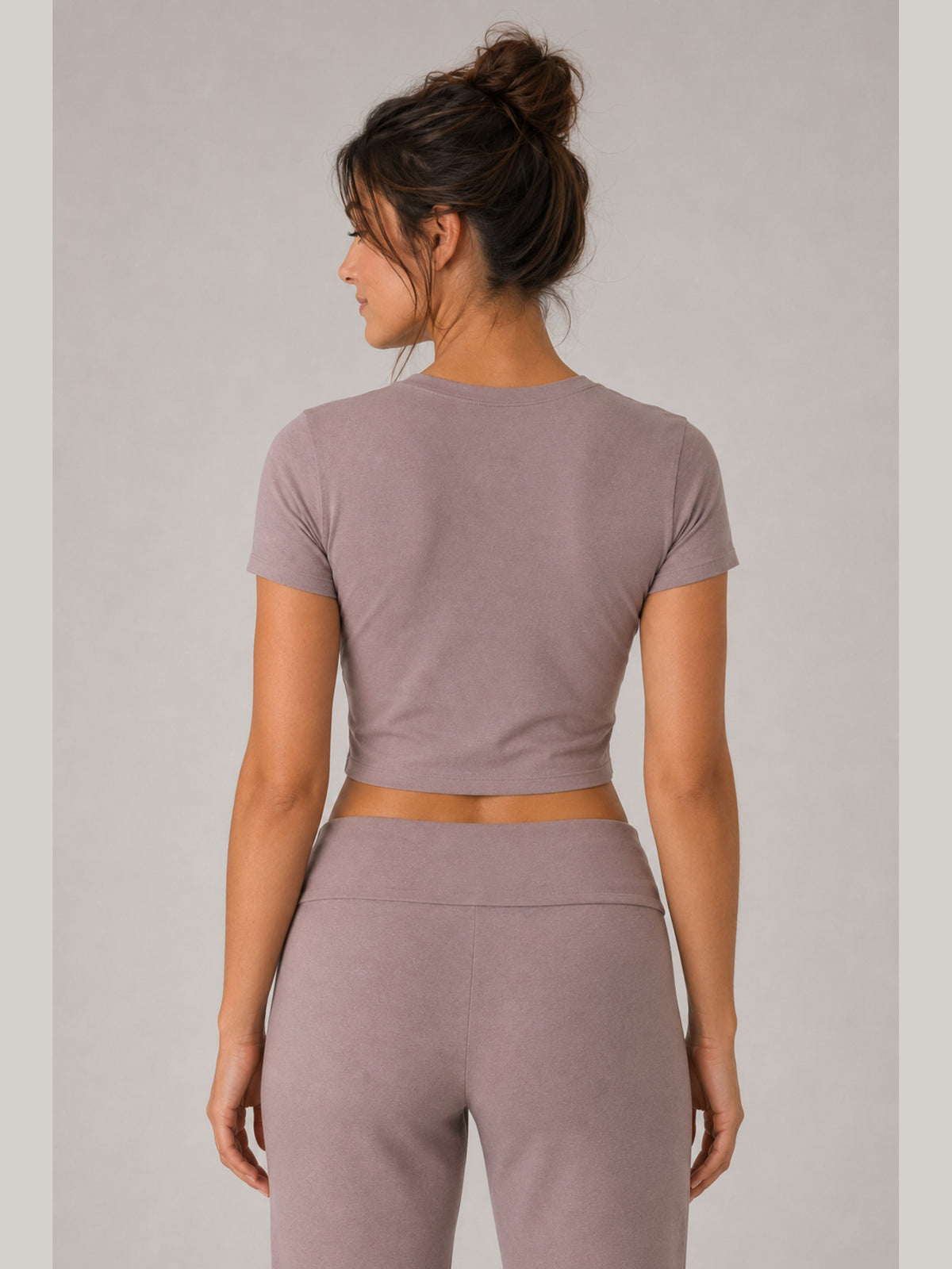 Akumi Lumaform Cropped Tee in Mauve Ash back view