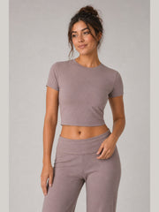 Akumi Lumaform Cropped Tee in Mauve Ash three quarter view