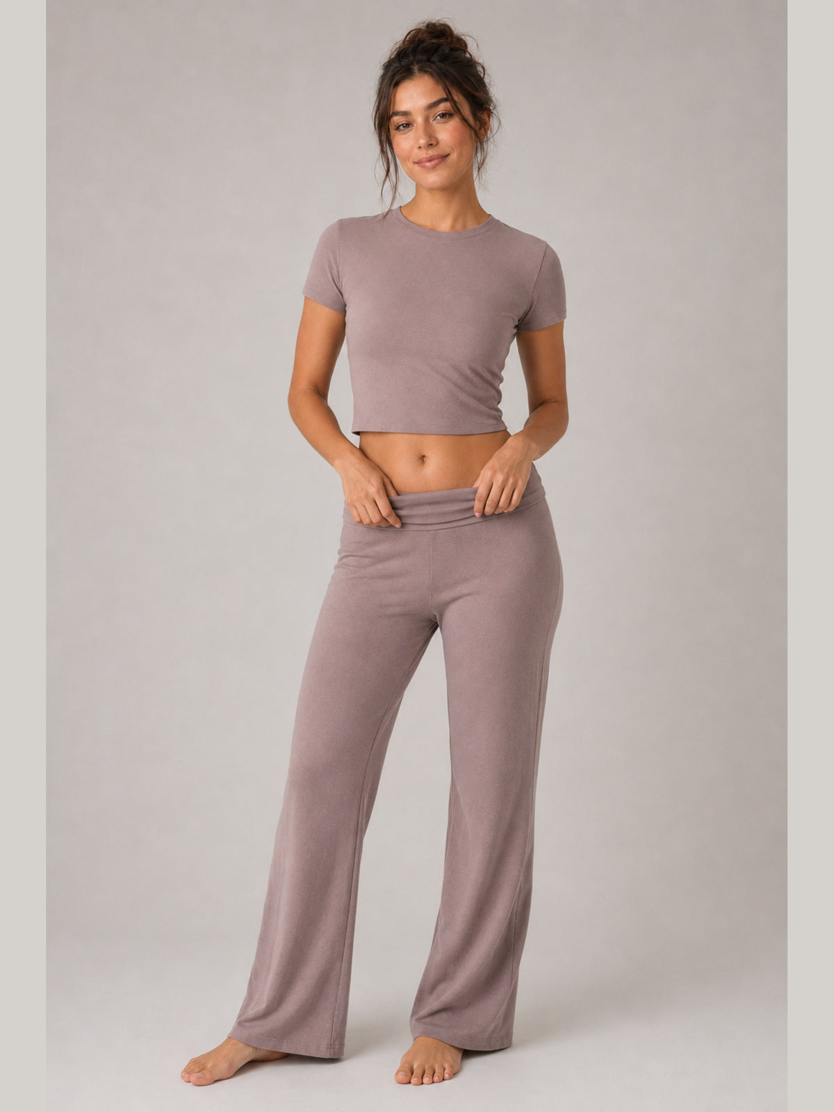 Akumi Lumaform Cropped Tee in Mauve Ash alternate full body view