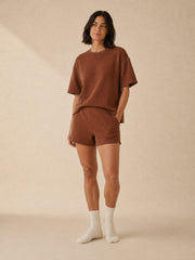 Akumi Morrow Thermal Lounge Short in Copper Haze styled with matching lounge tee front view