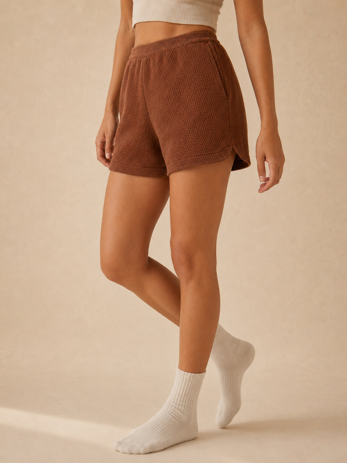 Akumi Morrow Thermal Lounge Short in Copper Haze angled lower body view