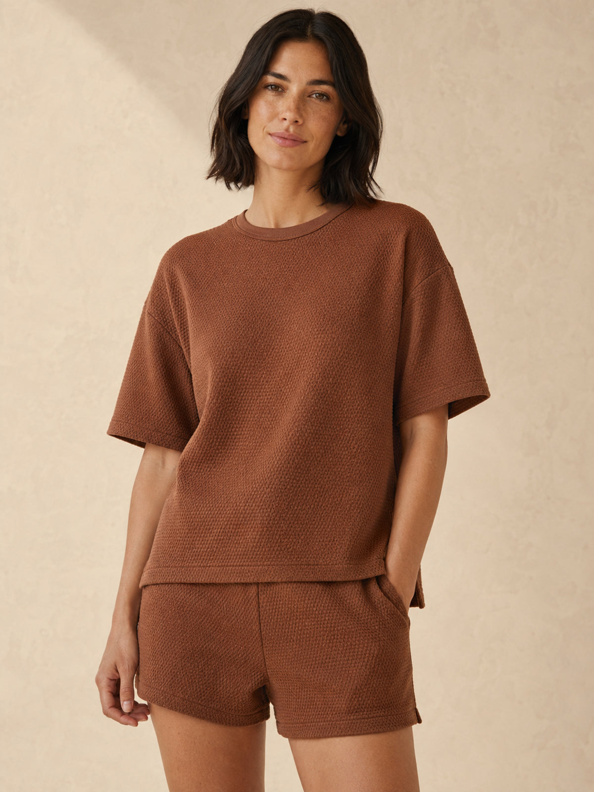Akumi Morrow Thermal Lounge Tee in Copper Haze, women’s front view