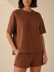 Akumi Morrow Thermal Lounge Tee in Copper Haze, honeycomb knit construction detail