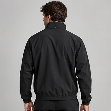 AI-generated Akumi concept render of Motion Track Jacket, back view.