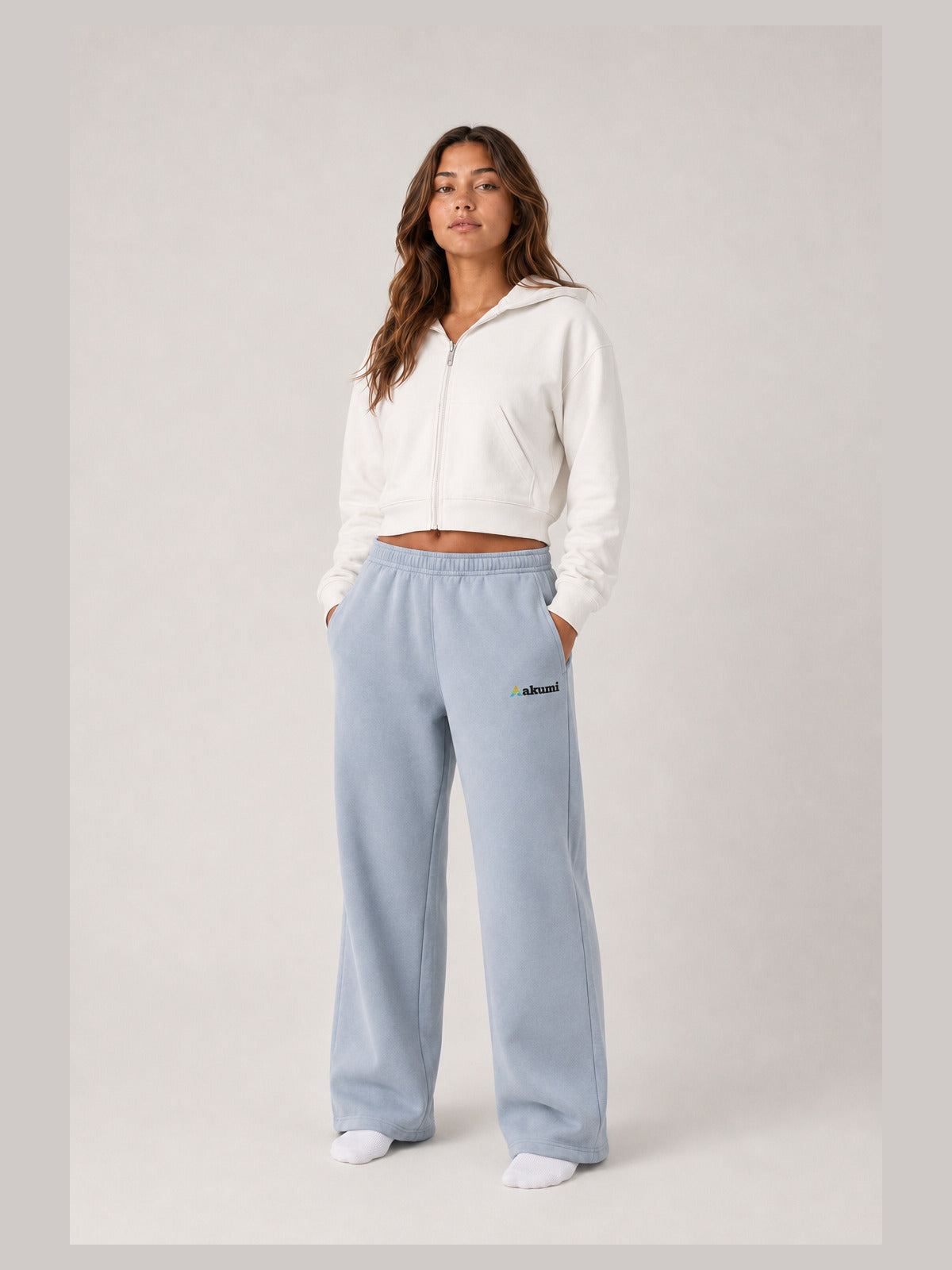 Akumi Openform Straight-Leg Sweatpant in Rainwash Blue, hero front three-quarter studio view