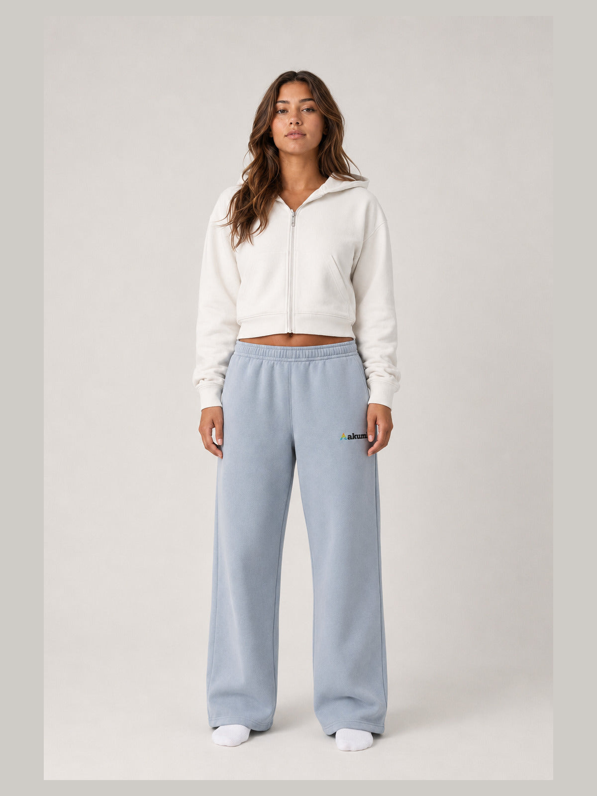 Akumi Openform Straight-Leg Sweatpant in Rainwash Blue, front studio view