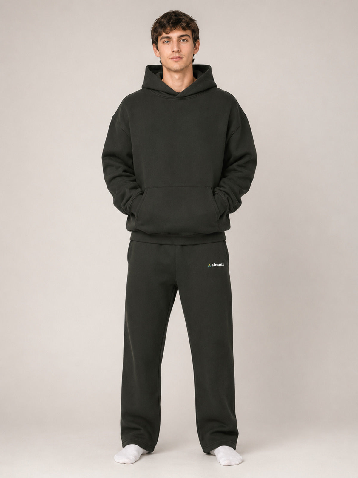 Akumi Openline Straight Pant in Onyx Moss male full-body front studio view