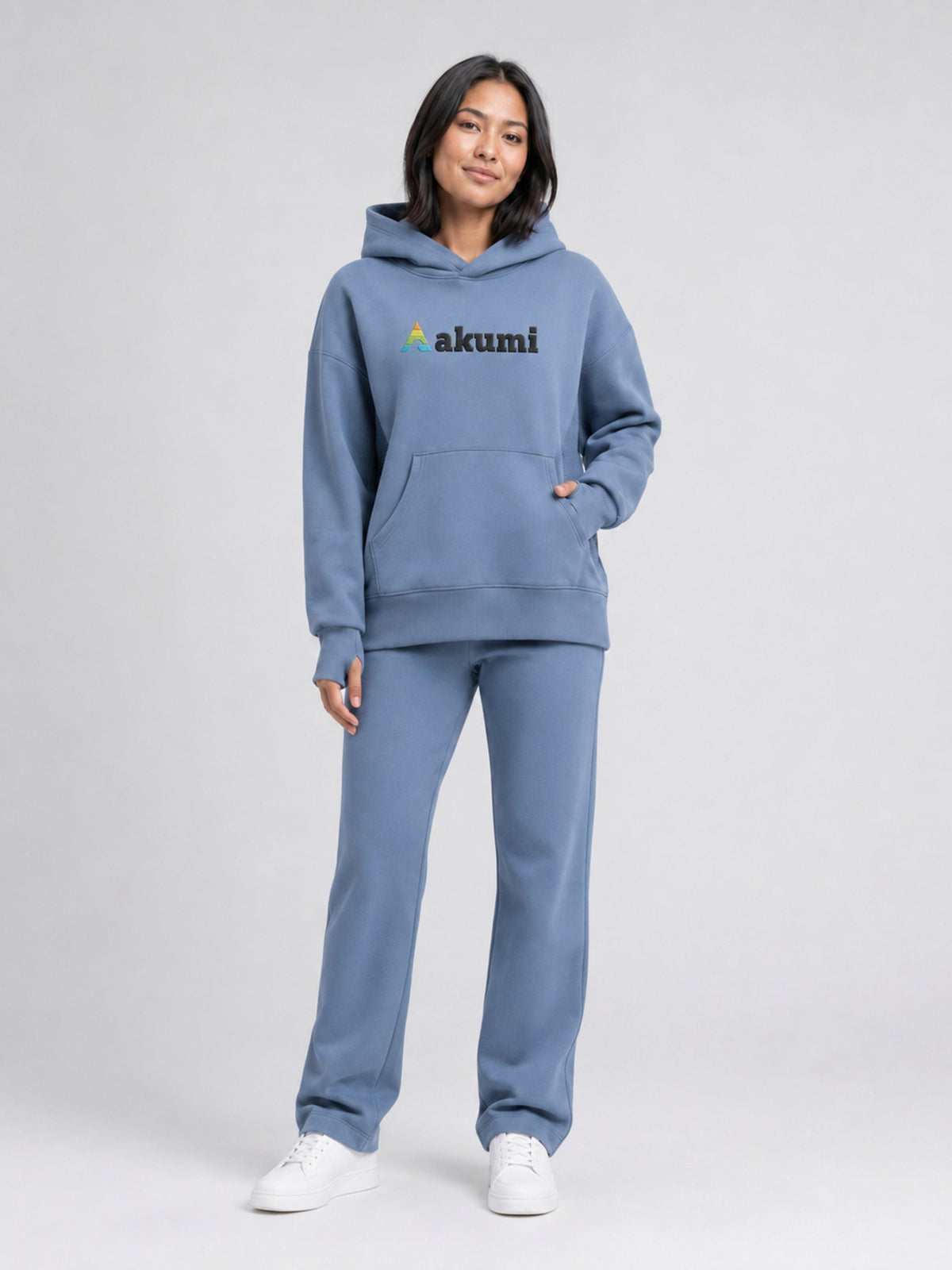 Dust Blue##Akumi Passage Hoodie, front full body