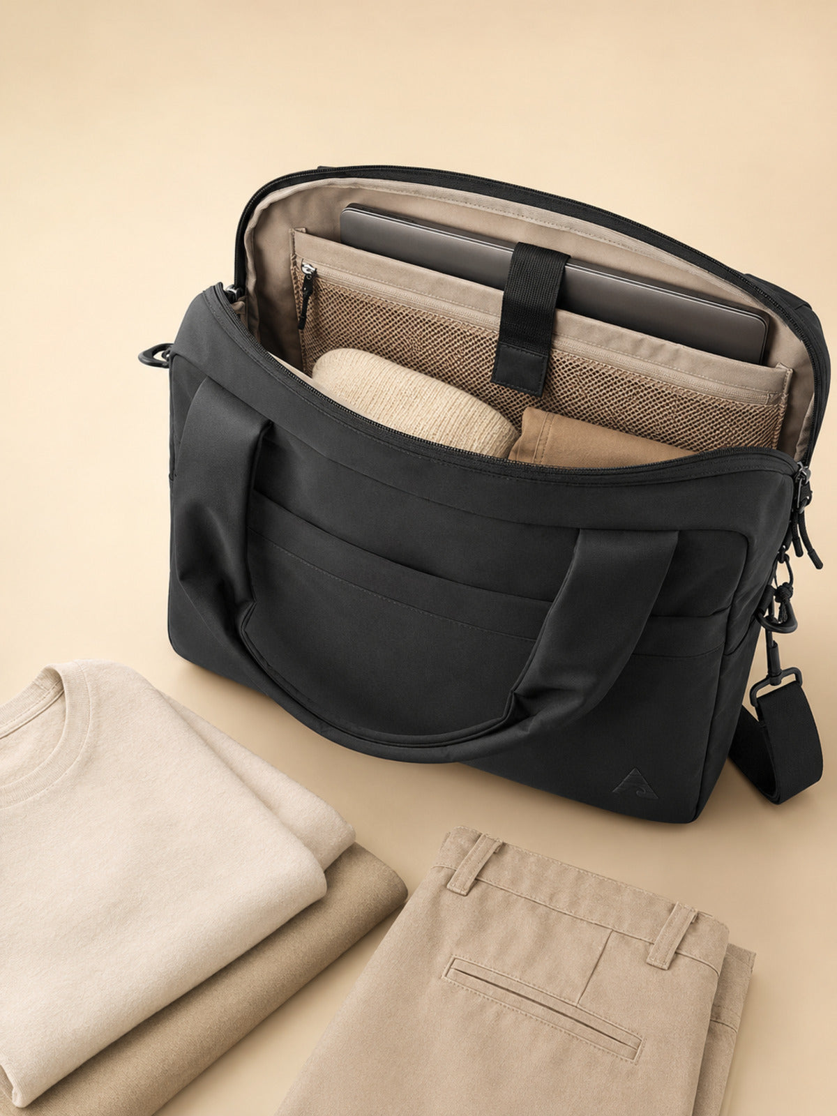 Akumi Portline 24L Travel Tote Ash Black open packing view