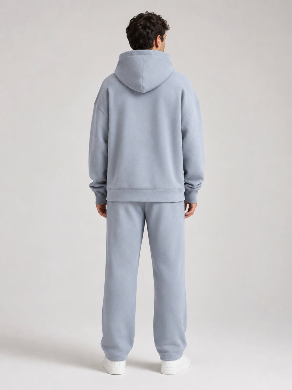 Akumi Quiet Transit Hoodie in Slate Mist, full back studio view