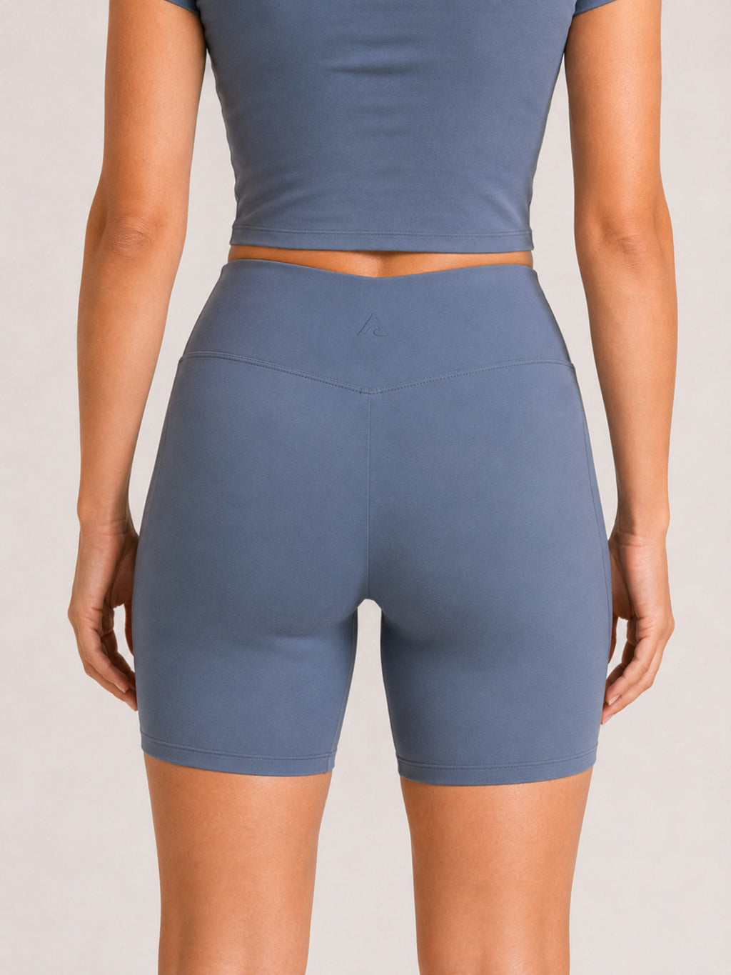 Mineral Slate##Akumi QuietForm 6-inch Short, rear waistband and A-wave