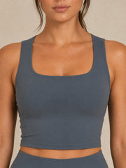 Akumi QuietForm Contour Tank in Mineral Slate neckline detail