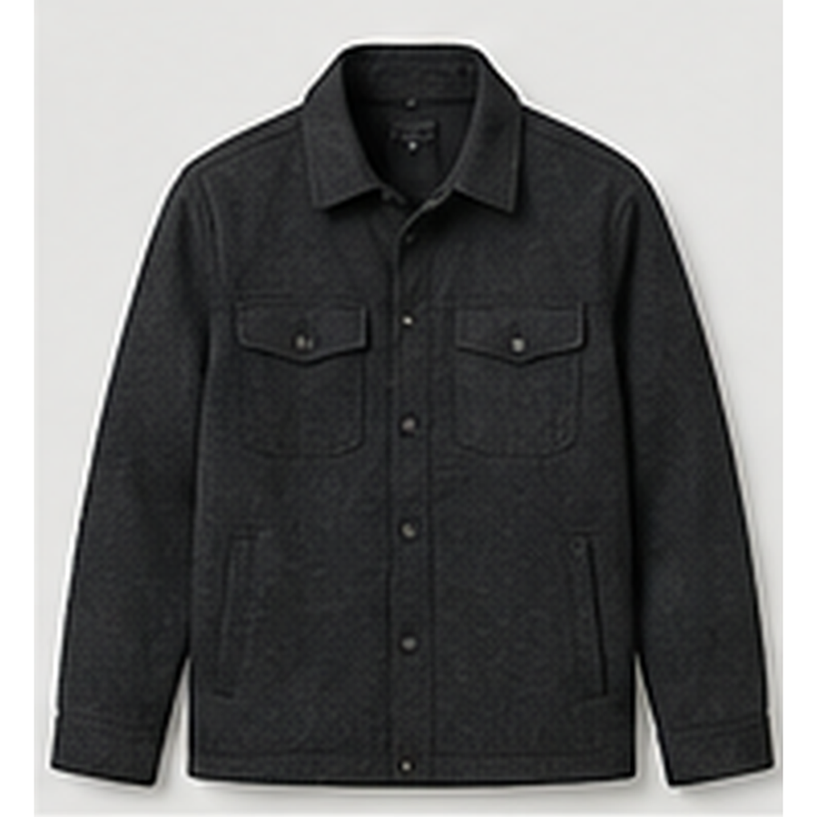 Akumi Reclaim Wool Shirt Jacket front detail.