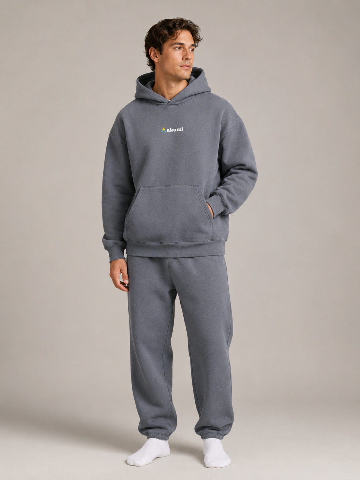 Akumi Reserve Pocket Hoodie in Harbor Ash male front three-quarter studio hero