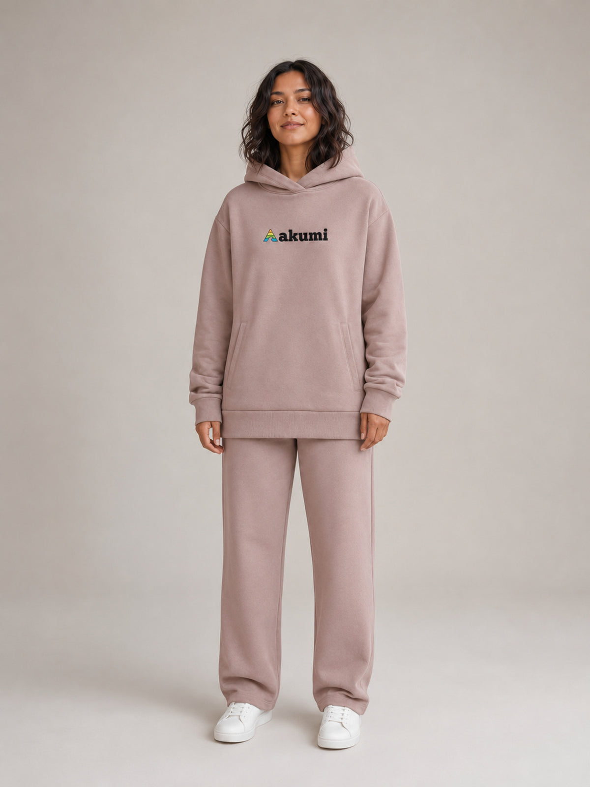 Clay Mist##Akumi Restframe Hoodie, female front studio