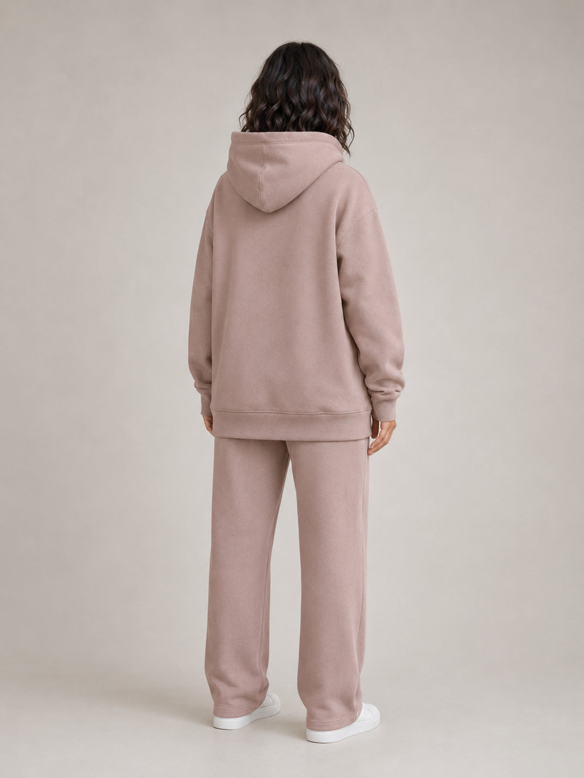 Clay Mist##Akumi Restframe Hoodie, female back studio