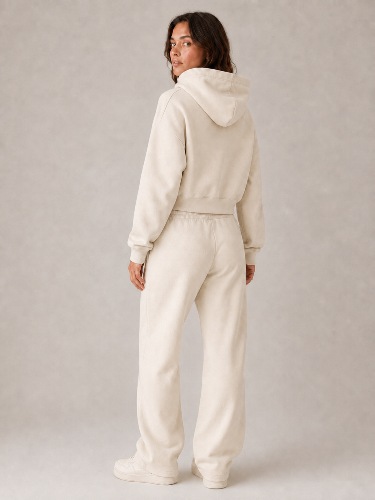 Akumi Softbreak Crop Hoodie in Salt Cream, clean rear view with no secondary graphics