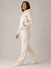 Akumi Softbreak Crop Hoodie in Salt Cream, side profile