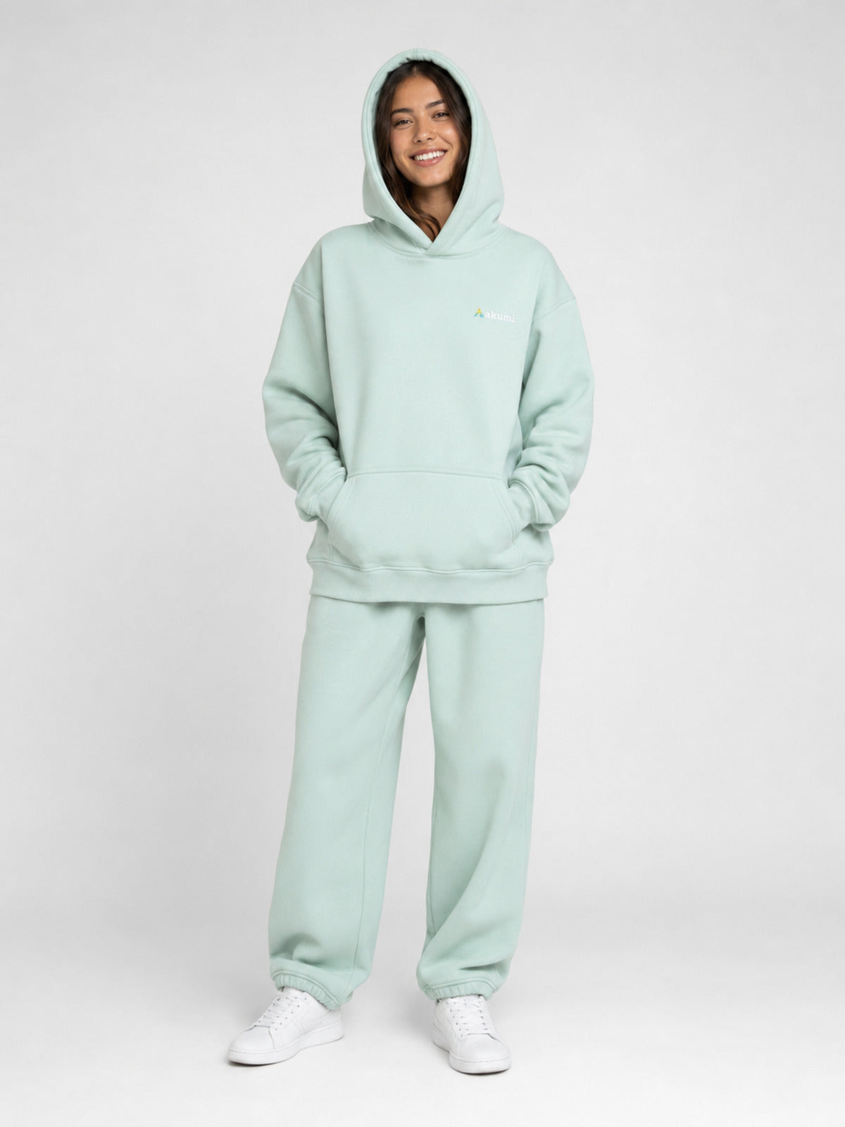 Akumi Softglow Hoodie in Glacier Mint female front hood-up studio hero
