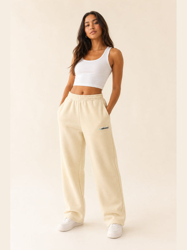 Akumi Softvale Straight-Leg Sweatpant in Buttercream, female model three-quarter front hero view