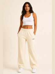 Akumi Softvale Straight-Leg Sweatpant in Buttercream, female model front view