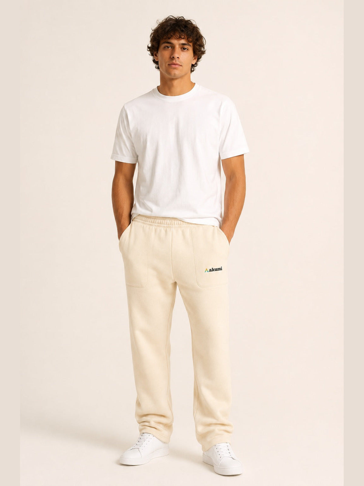 Akumi Softvale Straight-Leg Sweatpant in Buttercream, male model front view