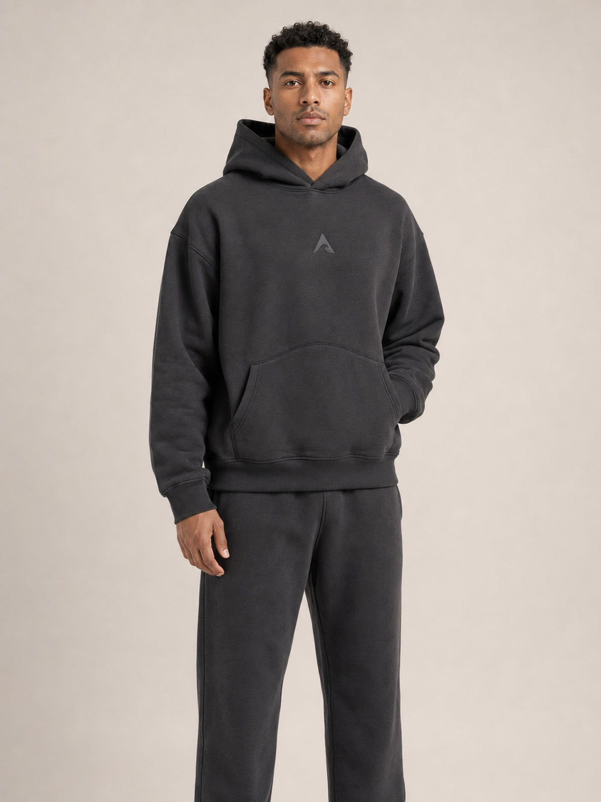 Charcoal##Akumi Stillform Hoodie, three-quarter front