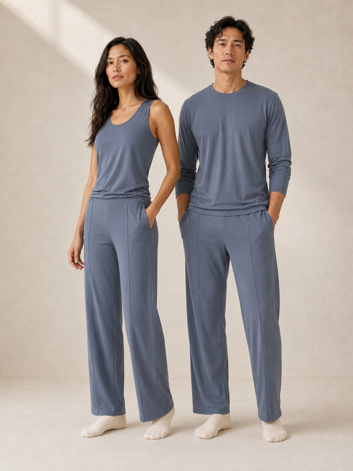 Akumi Stillform Lounge Pant in Night Mist, women’s and men’s unisex fit view