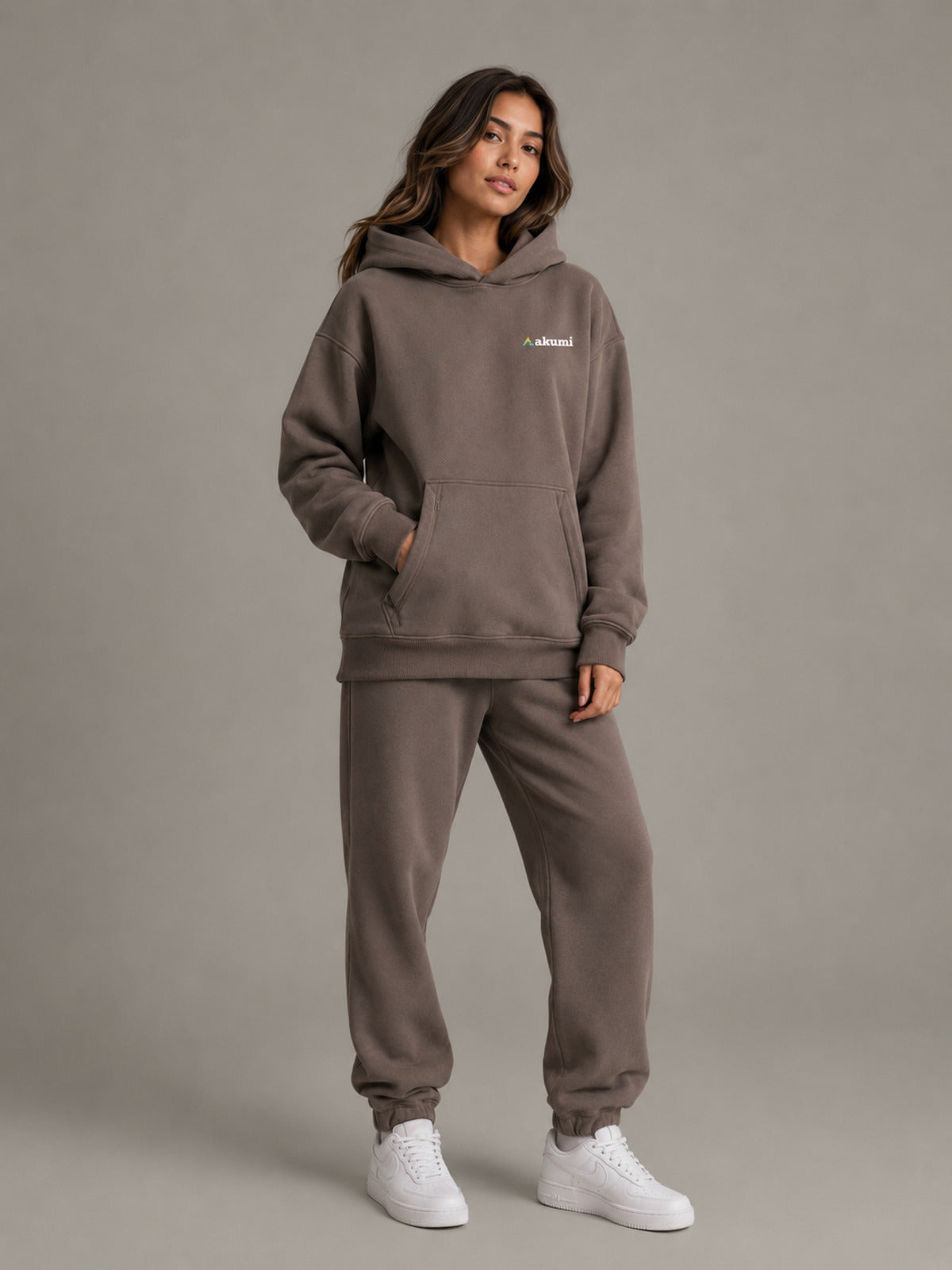 Akumi Stowline Utility Hoodie in Cedar Smoke, three-quarter front view