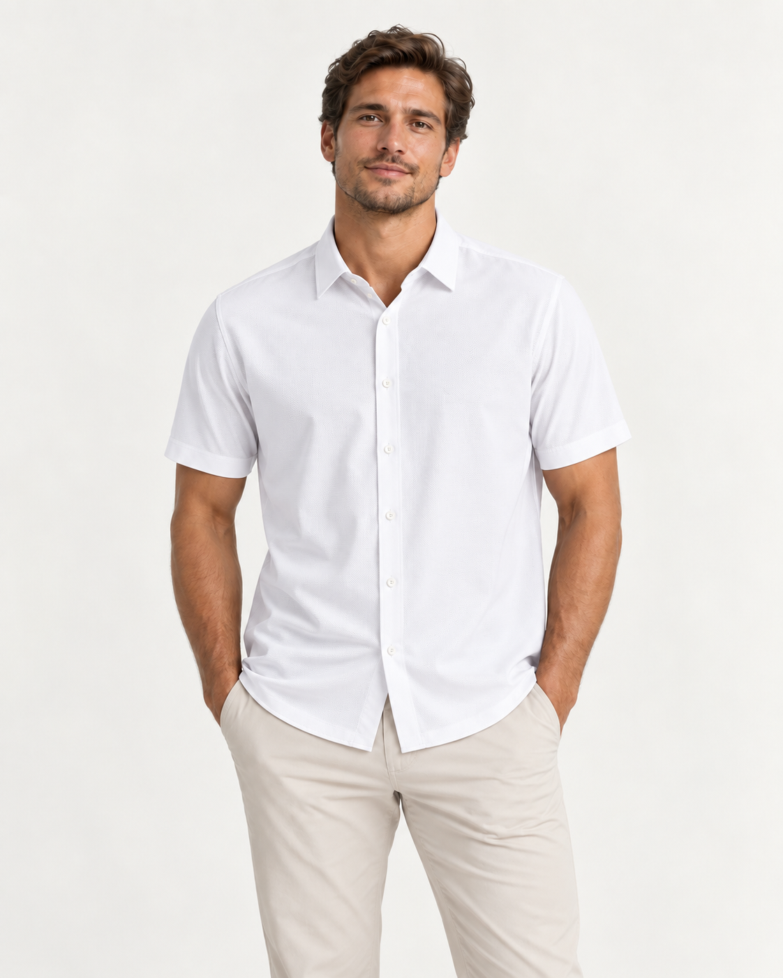Akumi Studio Knit Oxford Short Sleeve in White