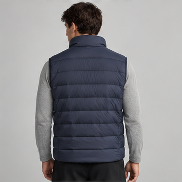 AI-generated Akumi concept render of Summit Insulated Vest, back view.