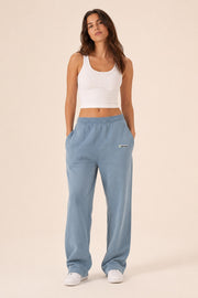 Akumi Tidefade Straight-Leg Sweatpant in Ocean Haze, female model front view