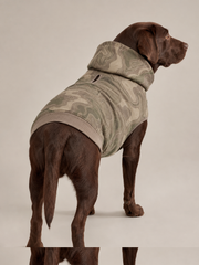 Akumi Timbermap Pet Hoodie in Stone Moss back view with leash opening