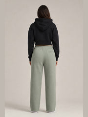 Akumi Transitline Straight-Leg Travel Sweatpant in Sage Fog, back view with back pocket