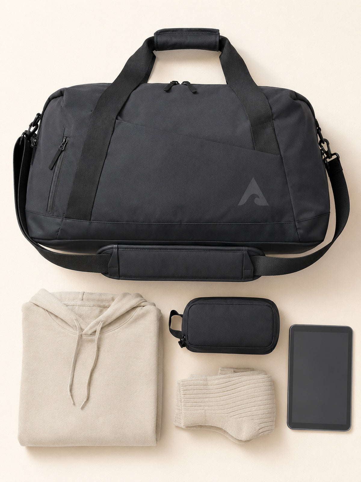 Akumi Traverse 25L Weekender Bag weekend packing flat lay