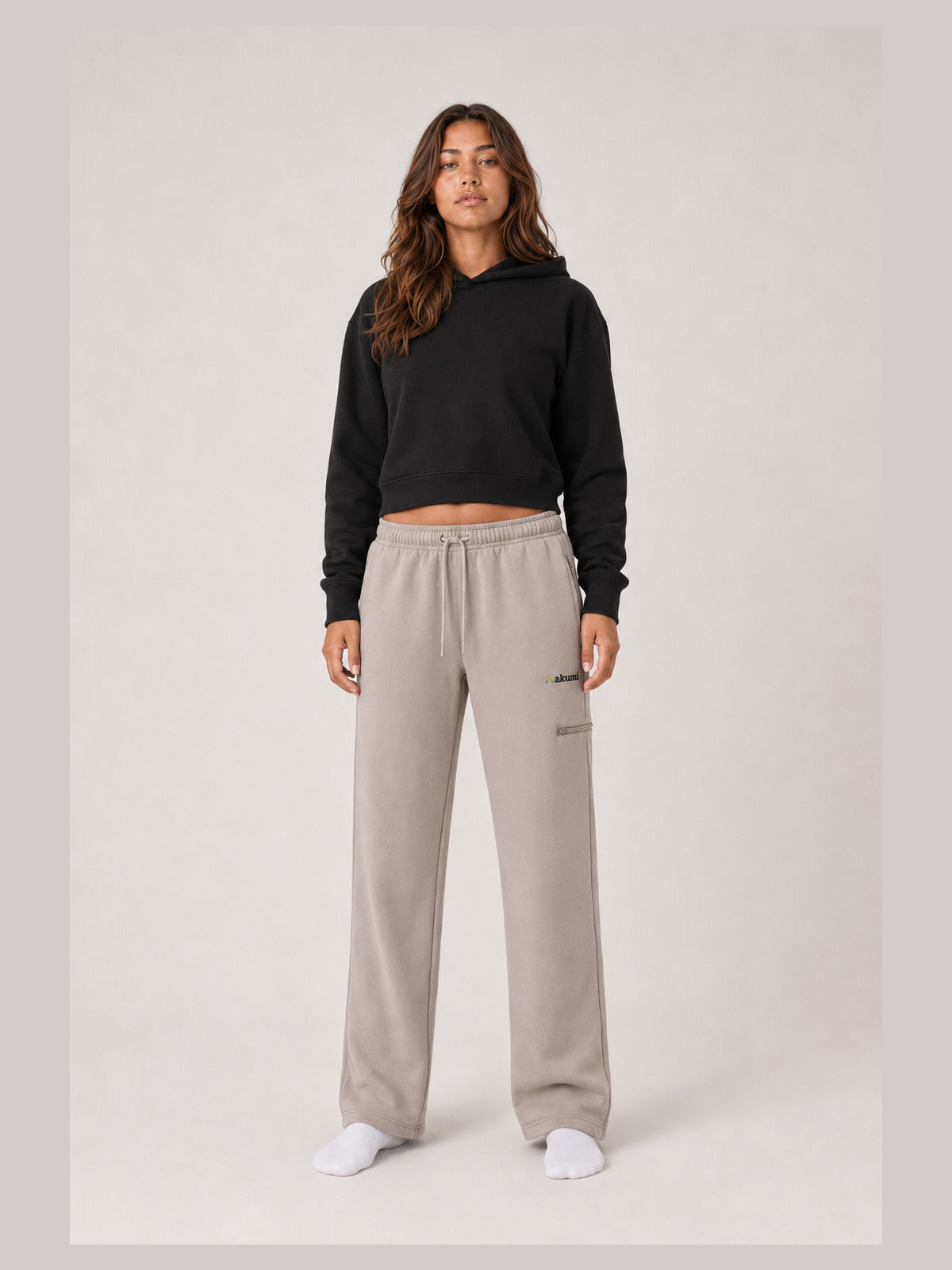 Akumi Waypoint Lightweight Straight-Leg Sweatpant in Canyon Fog, front studio view