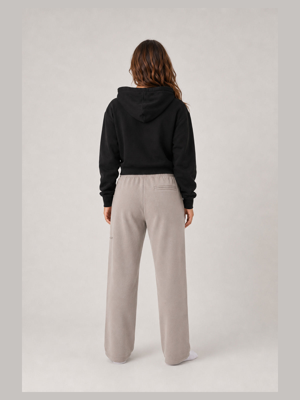 Akumi Waypoint Lightweight Straight-Leg Sweatpant in Canyon Fog, back studio view