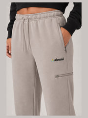 Akumi Waypoint Lightweight Straight-Leg Sweatpant in Canyon Fog, waistband zipper pocket and embroidered logo detail