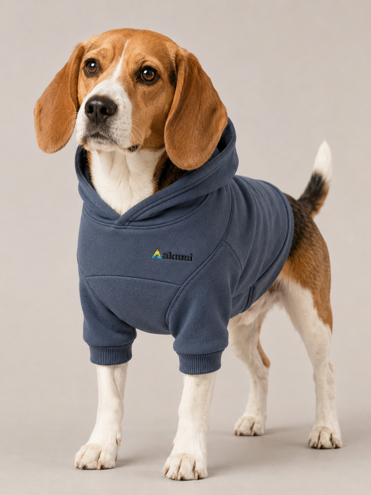 Akumi Waypoint Pet Hoodie in Harbor Slate front fit with matching full embroidered chest logo