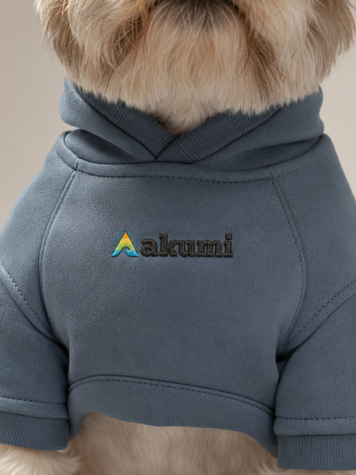 Akumi Waypoint Pet Hoodie in Harbor Slate matching raised embroidered logo and fleece detail