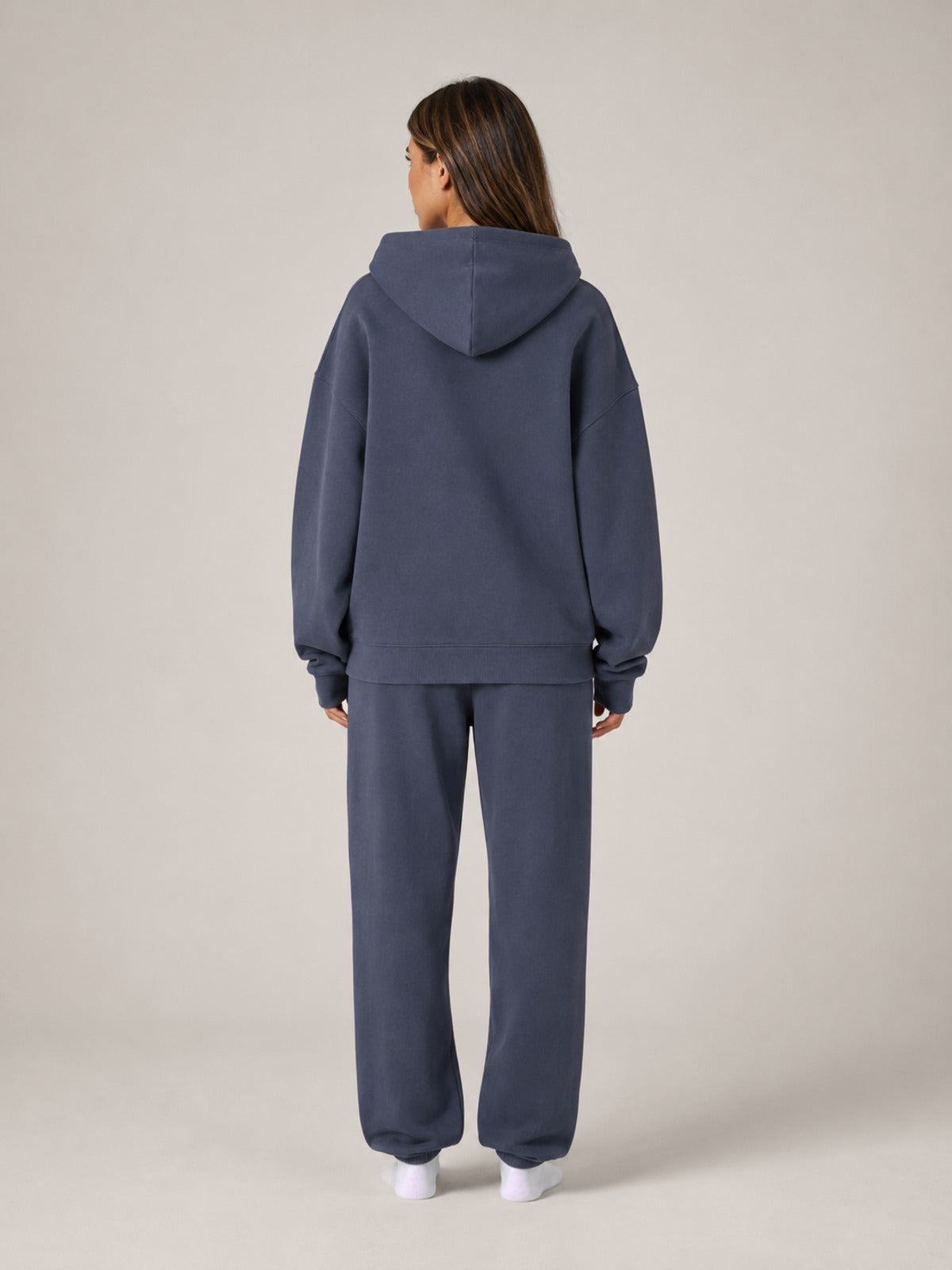 Akumi Waypoint Zip Hoodie in Graphite Sky female full-body back studio view