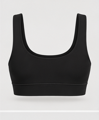 AI-generated Akumi concept render of Women's Still Scoop Sports Bra, back view.