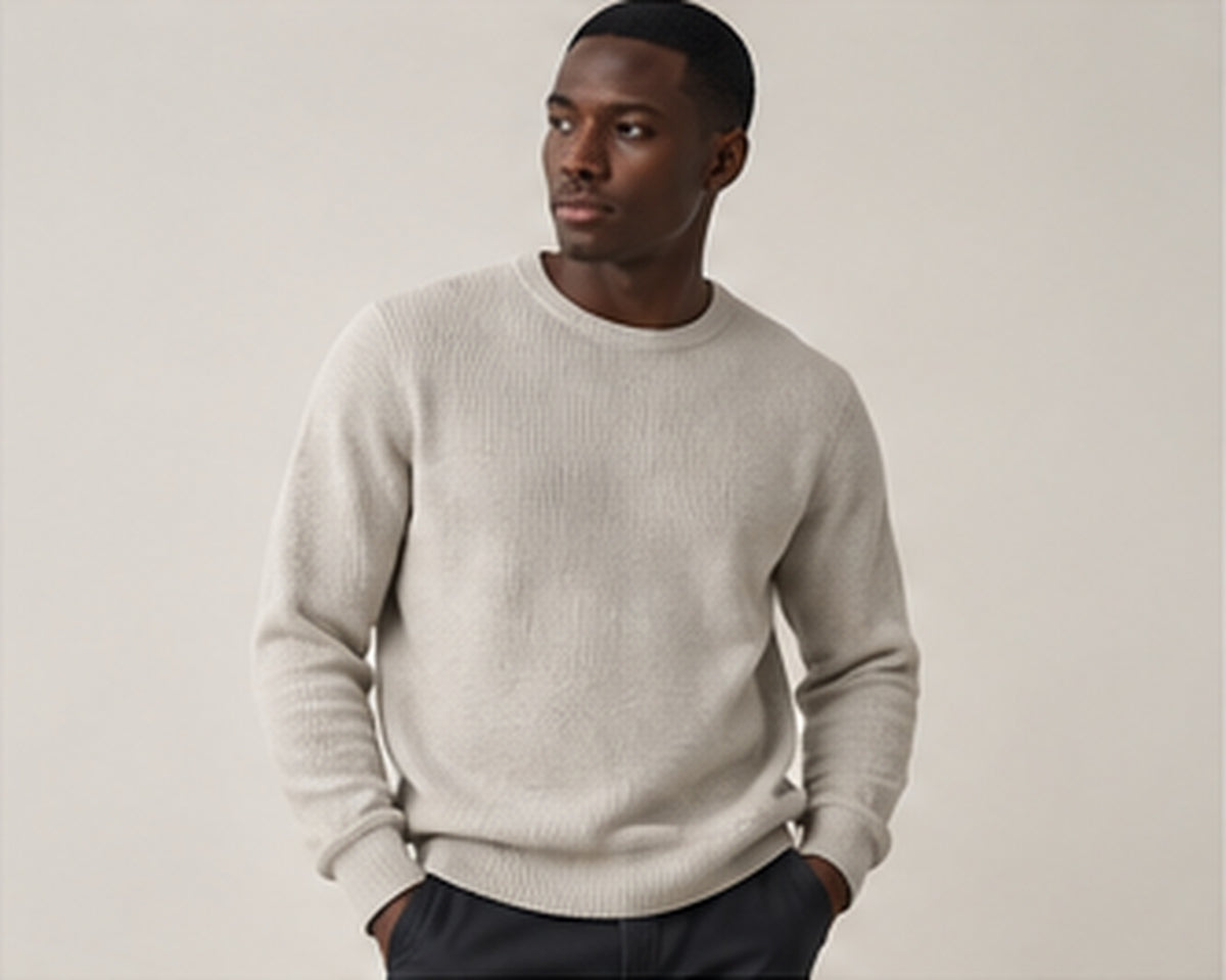 Alpine Waffle Wool Crew on model, studio image