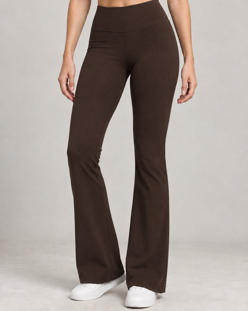 Generated concept: Akumi Arc Slim Flare Legging 31" in Espresso, front studio view