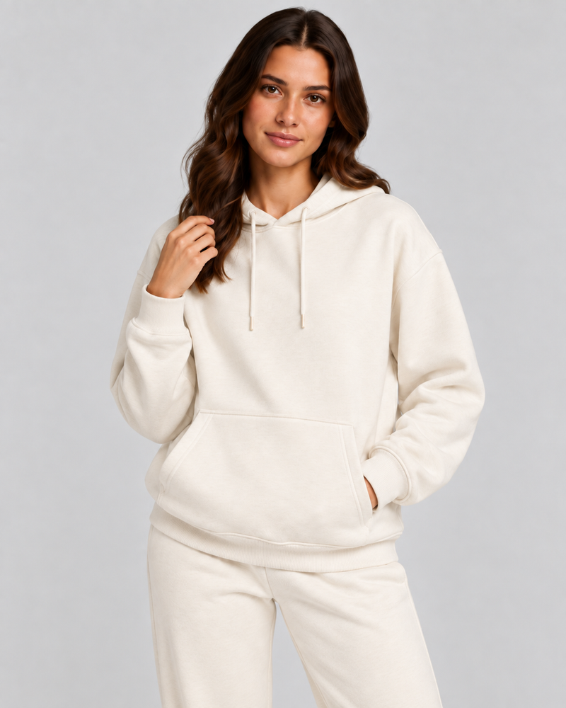 Balance Hoodie cream three-quarter view