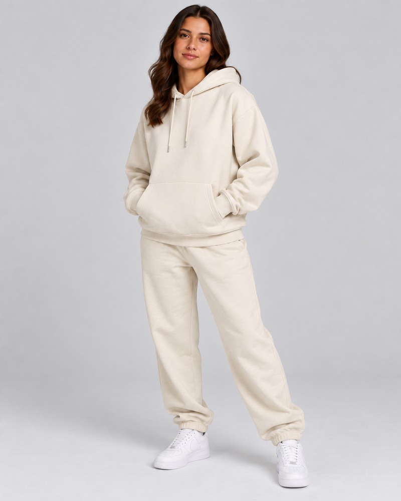 Balance Hoodie cream full-body view