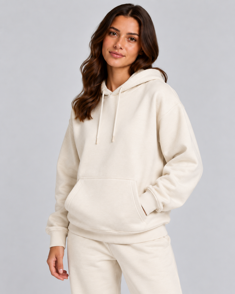 Balance Hoodie cream upper-body view