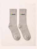 Akumi Balance Mid-Crew Sock in Mineral with corrected raised embroidered Akumi wave logo, flat lay